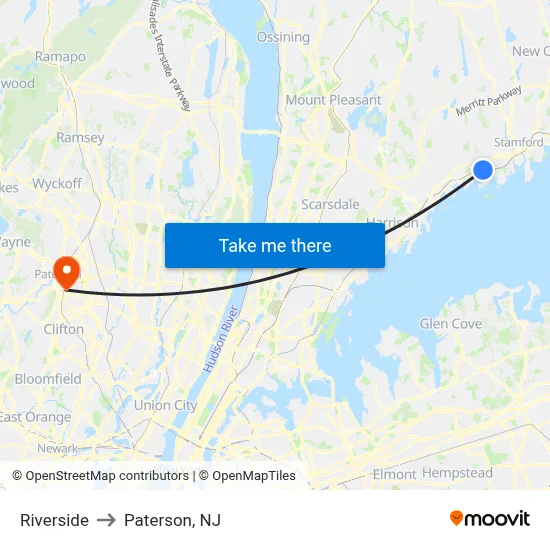 Riverside to Paterson, NJ map