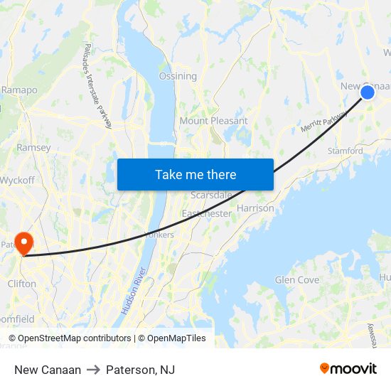 New Canaan to Paterson, NJ map