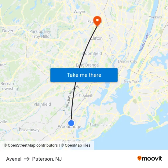 Avenel to Paterson, NJ map