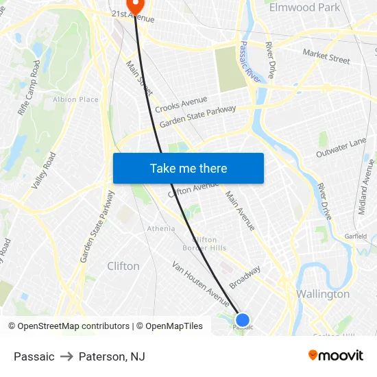 Passaic to Paterson, NJ map