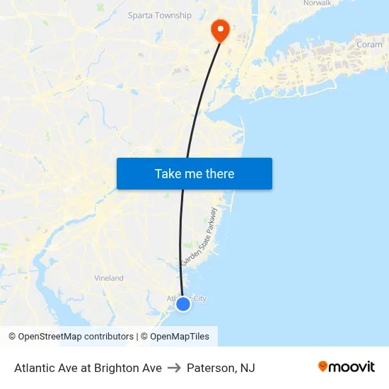 Atlantic Ave at Brighton Ave to Paterson, NJ map