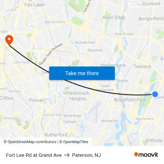 Fort Lee Rd at Grand Ave to Paterson, NJ map