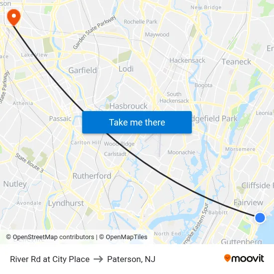 River Rd at City Place to Paterson, NJ map