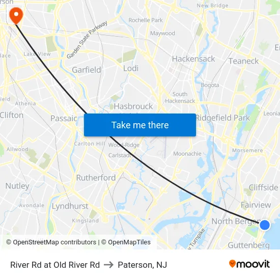 River Rd at Old River Rd to Paterson, NJ map