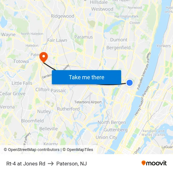 Rt-4 at Jones Rd to Paterson, NJ map