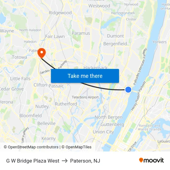 G W Bridge Plaza West to Paterson, NJ map