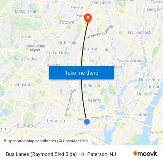 Bus Lanes (Raymond Blvd Side) to Paterson, NJ map
