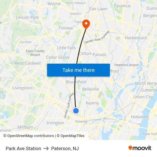 Park Ave Station to Paterson, NJ map