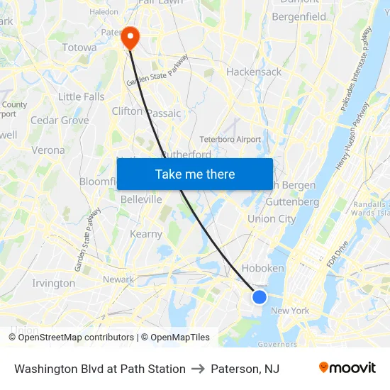 Washington Blvd at Path Station to Paterson, NJ map