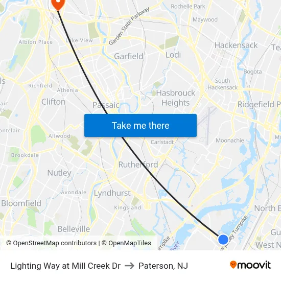 Lighting Way at Mill Creek Dr to Paterson, NJ map