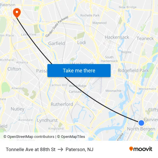 Tonnelle Ave at 88th St to Paterson, NJ map