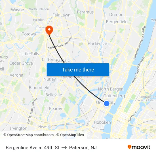Bergenline Ave at 49th St to Paterson, NJ map
