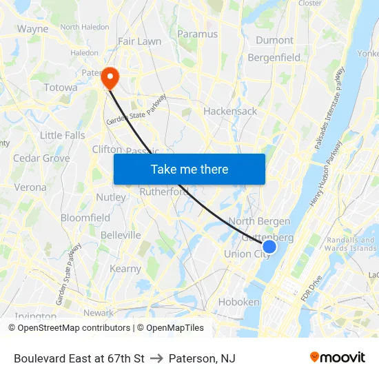 Boulevard East at 67th St to Paterson, NJ map