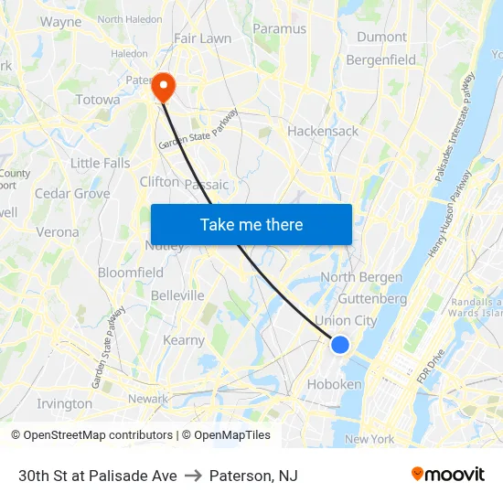 30th St at Palisade Ave to Paterson, NJ map