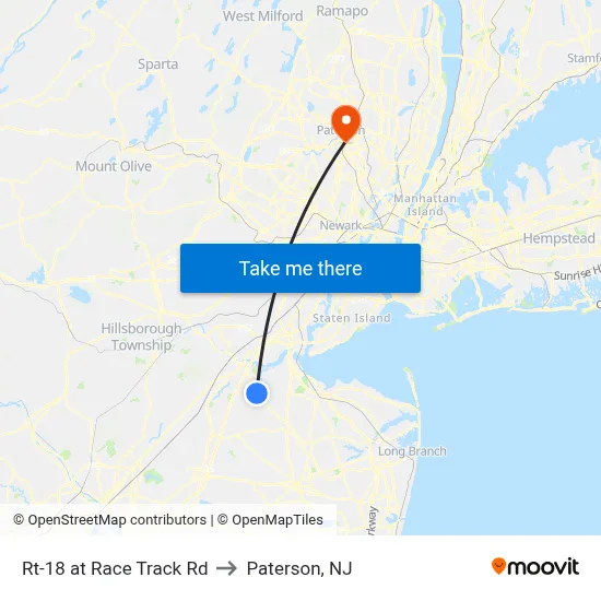 Rt-18 at Race Track Rd to Paterson, NJ map