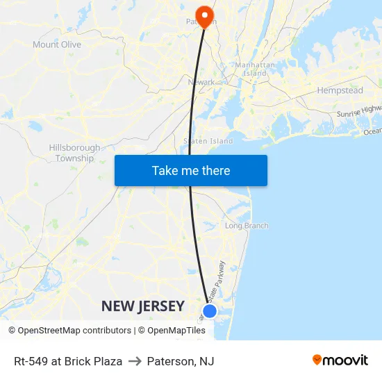 Rt-549 at Brick Plaza to Paterson, NJ map