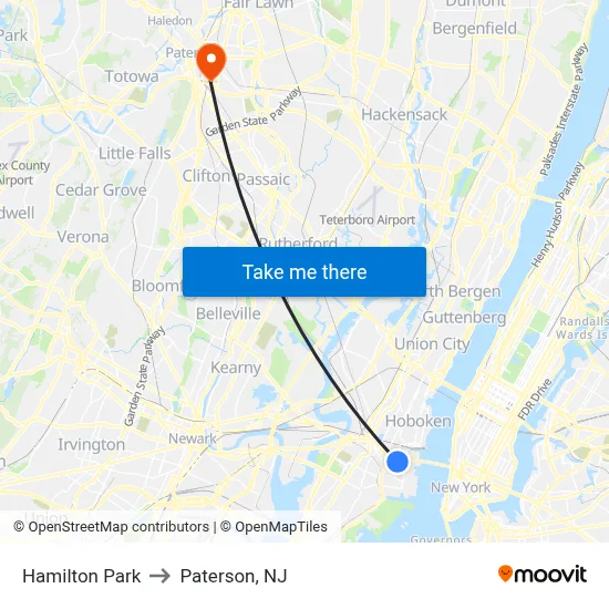 Hamilton Park to Paterson, NJ map