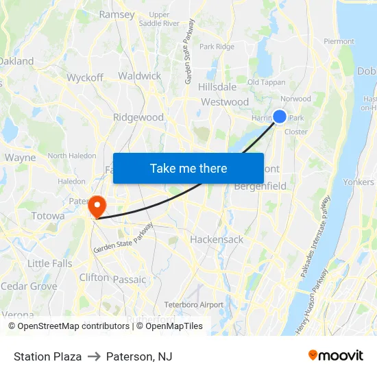 Station Plaza to Paterson, NJ map