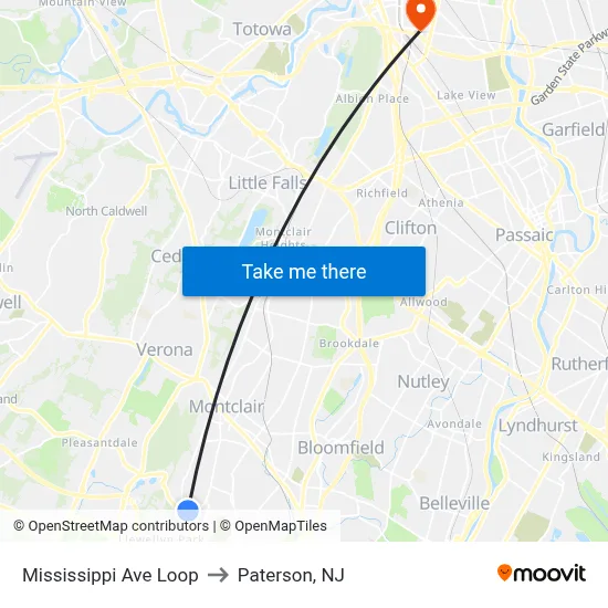 Mississippi Ave Loop to Paterson, NJ map
