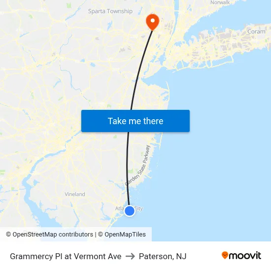 Grammercy Pl at Vermont Ave to Paterson, NJ map