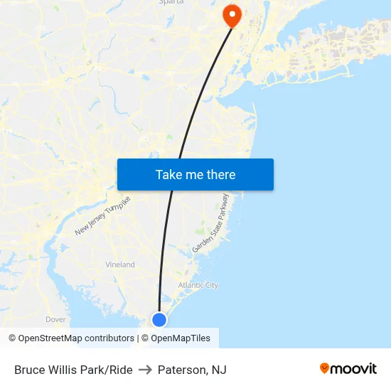 Bruce Willis Park/Ride to Paterson, NJ map