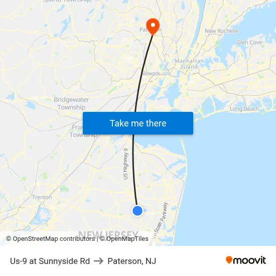 Us-9 at Sunnyside Rd to Paterson, NJ map