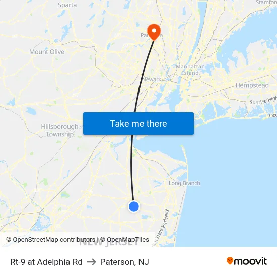 Rt-9 at Adelphia Rd to Paterson, NJ map