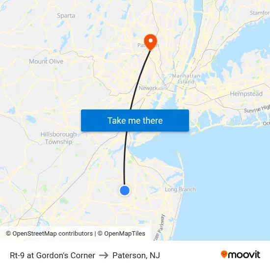 Rt-9 at Gordon's Corner to Paterson, NJ map