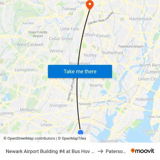 Newark Airport Building #4 at Bus Hov Lane, Locat to Paterson, NJ map