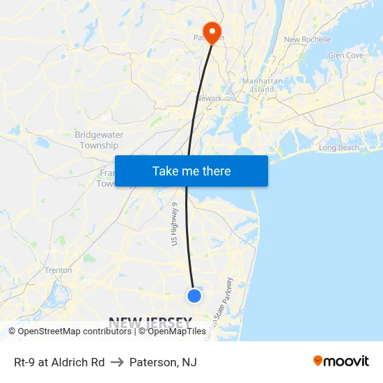 Rt-9 at Aldrich Rd to Paterson, NJ map