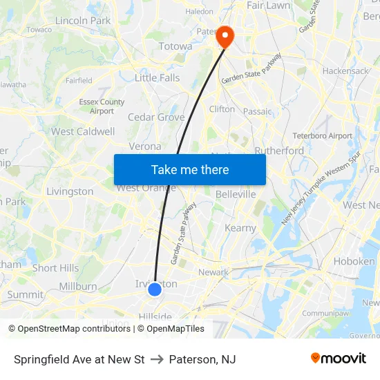 Springfield Ave at New St to Paterson, NJ map