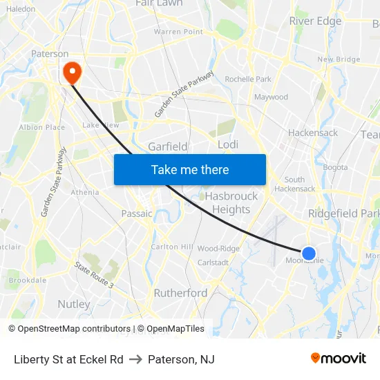Liberty St at Eckel Rd to Paterson, NJ map