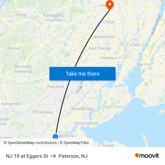 NJ 18 at Eggers St to Paterson, NJ map