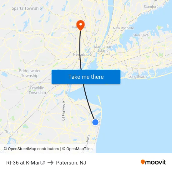 Rt-36 at K-Mart# to Paterson, NJ map