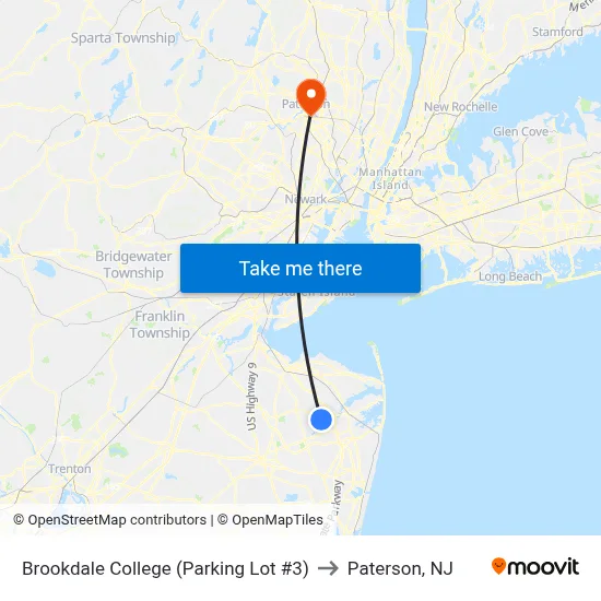 Brookdale College (Parking Lot #3) to Paterson, NJ map