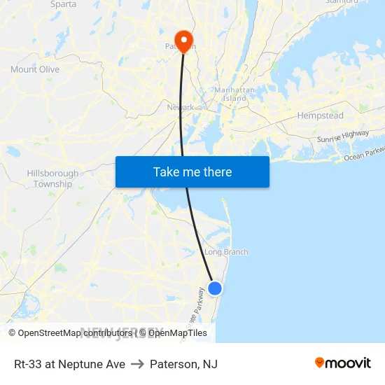 Rt-33 at Neptune Ave to Paterson, NJ map