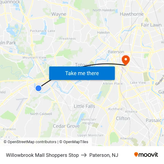 Willowbrook Mall Shoppers Stop to Paterson, NJ map