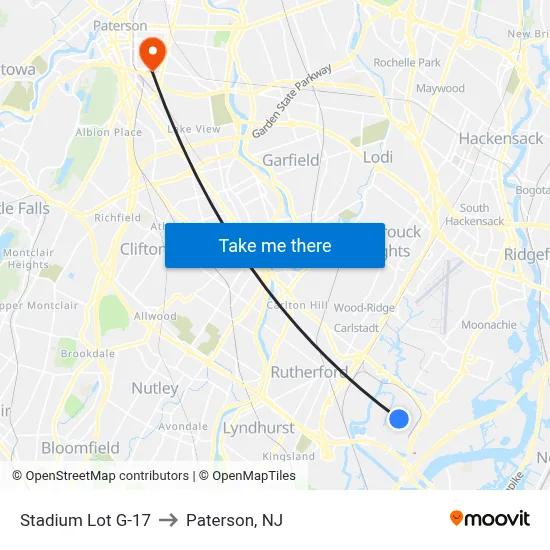 Stadium Lot G-17 to Paterson, NJ map
