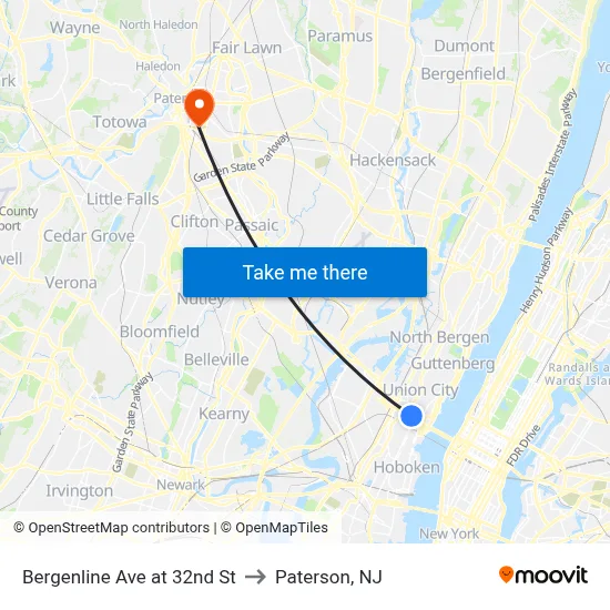 Bergenline Ave at 32nd St to Paterson, NJ map