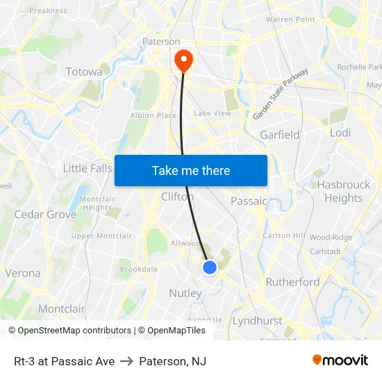 Rt-3 at Passaic Ave to Paterson, NJ map