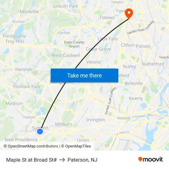 Maple St at Broad St# to Paterson, NJ map