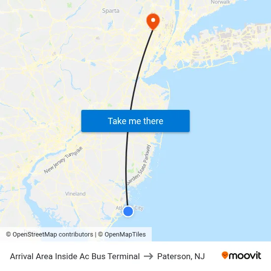 Arrival Area Inside Ac Bus Terminal to Paterson, NJ map