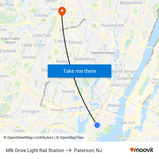 Mlk Drive Light Rail Station to Paterson, NJ map