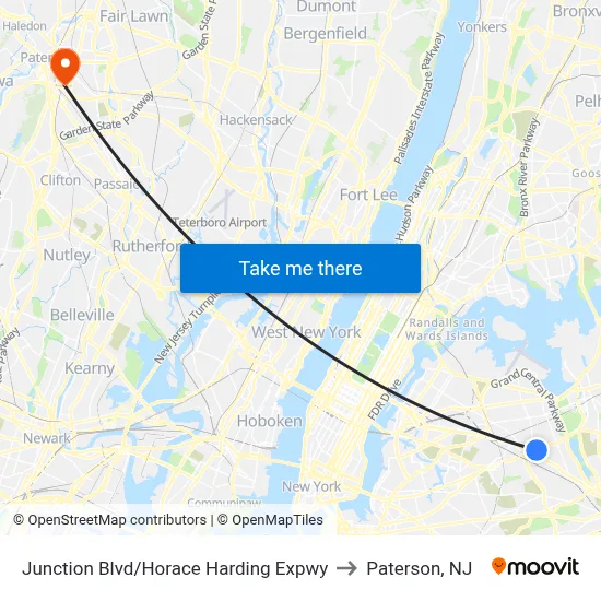 Junction Blvd/Horace Harding Expwy to Paterson, NJ map