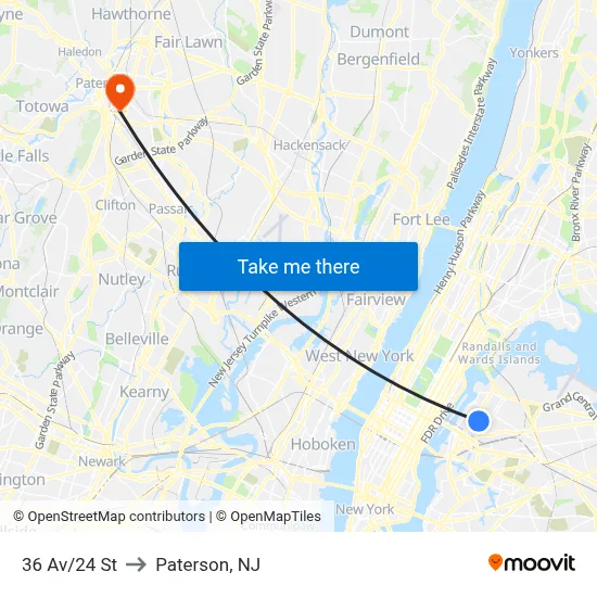 36 Av/24 St to Paterson, NJ map