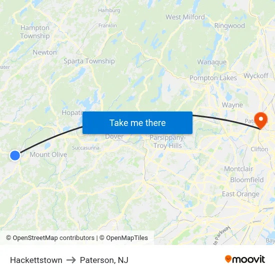 Hackettstown to Paterson, NJ map