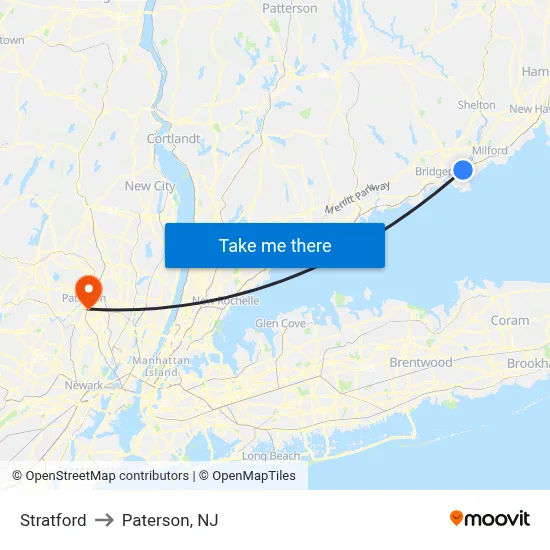 Stratford to Paterson, NJ map