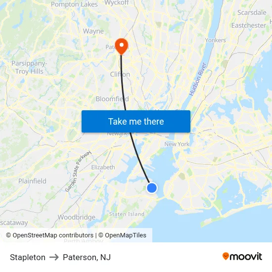 Stapleton to Paterson, NJ map
