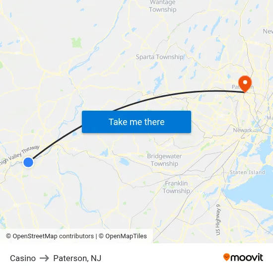 Casino to Paterson, NJ map