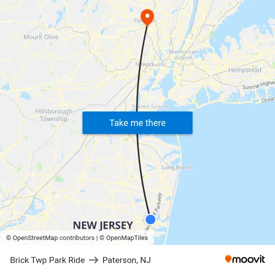 Brick Twp Park Ride to Paterson, NJ map